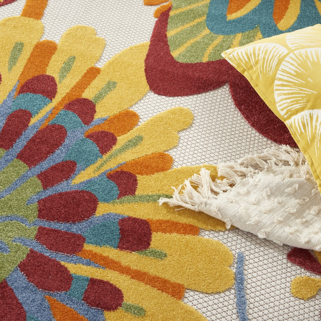 HomeRoots 8' Round Yellow and Ivory Indoor Outdoor Area Rug