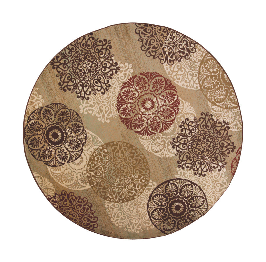HomeRoots 8' Sage Green Machine Woven Floral Medallion Disk Round Indoor Area Rug