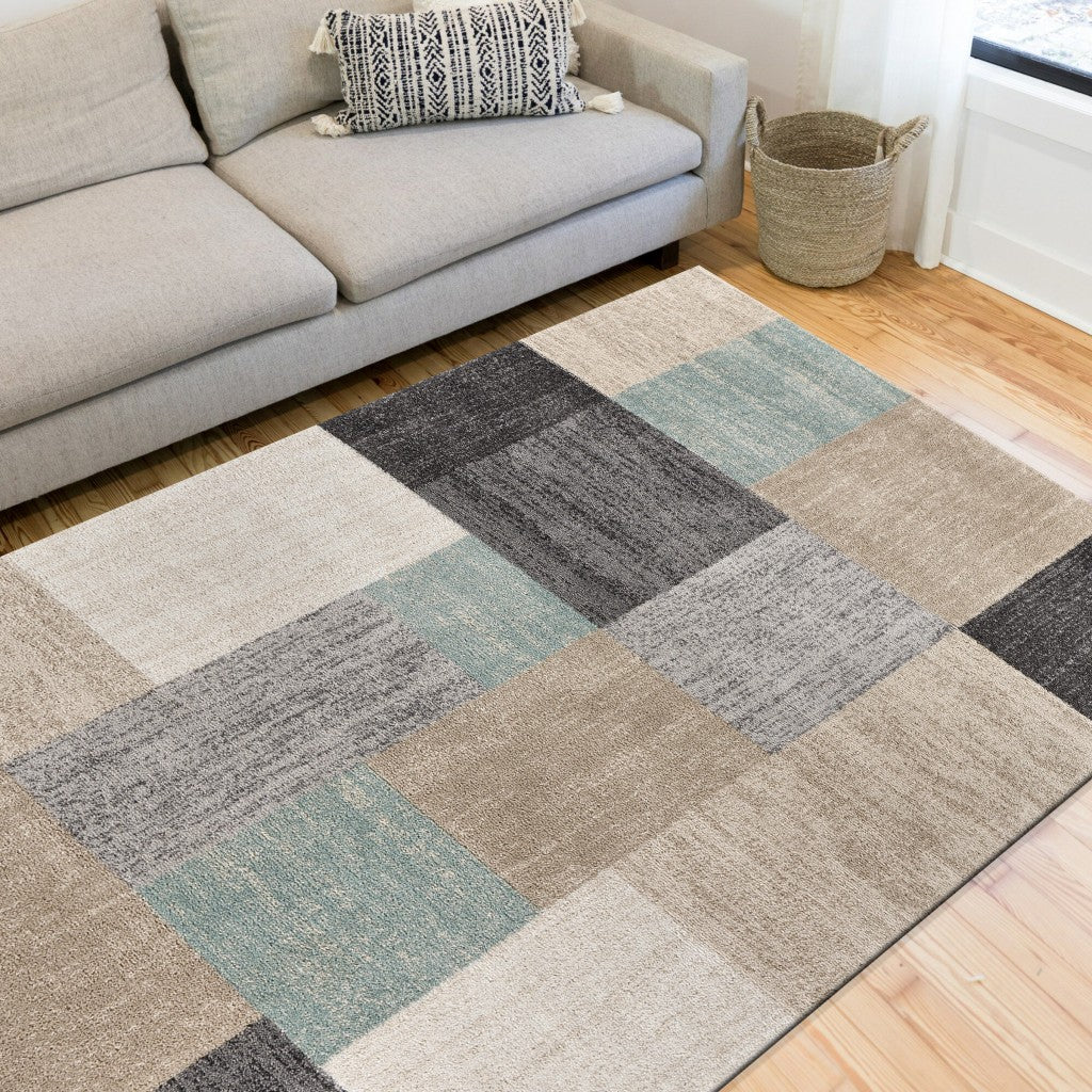 HomeRoots 8' x 10' Beige and Black Modern Blocks Area Rug