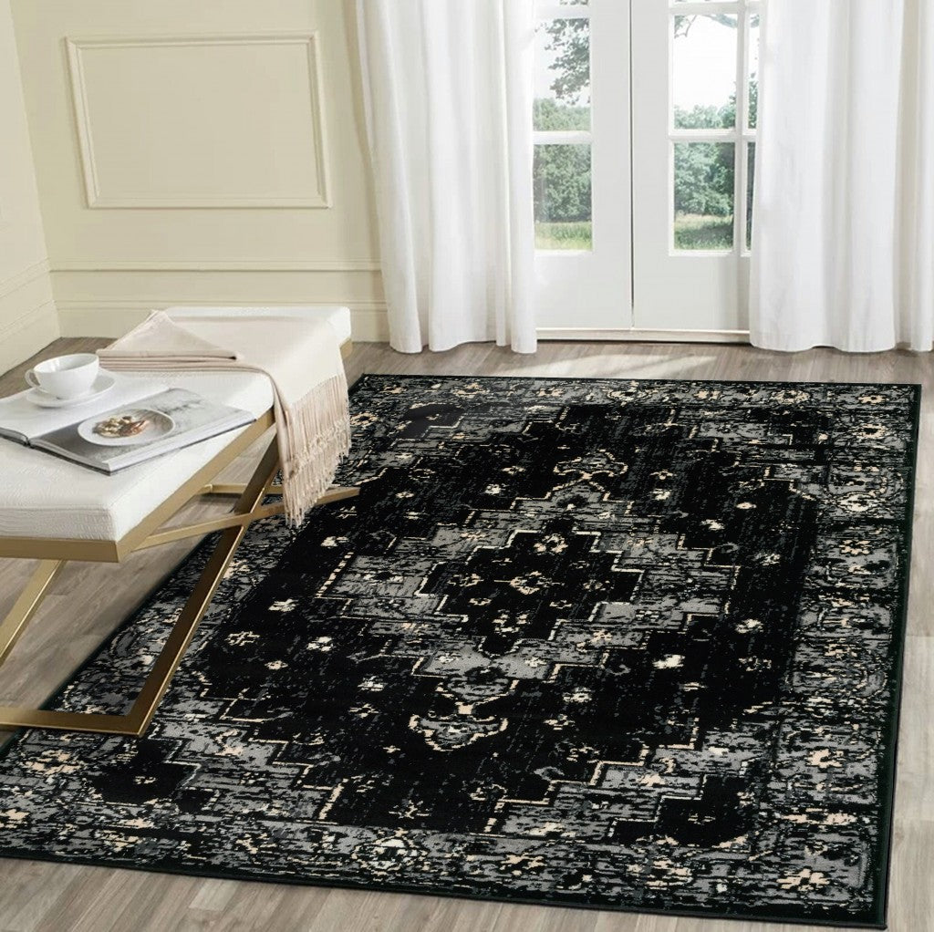 HomeRoots 8' x 10' Black Medallion Oriental Area Rug