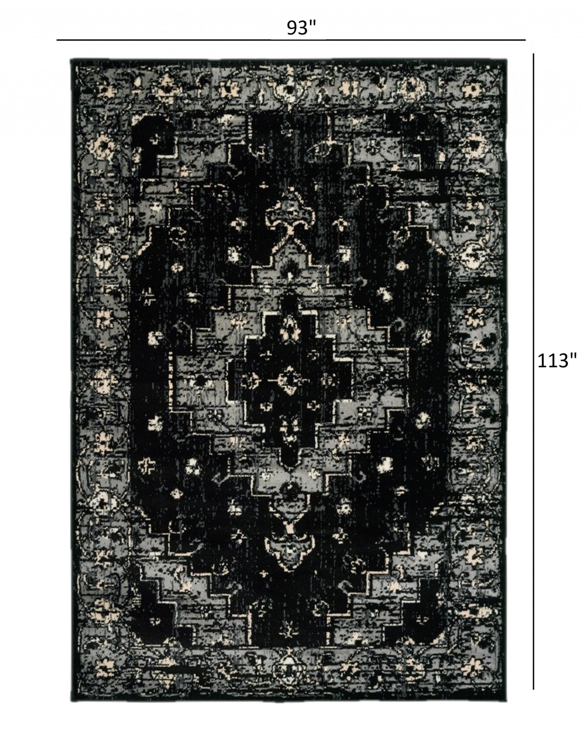 HomeRoots 8' x 10' Black Medallion Oriental Area Rug