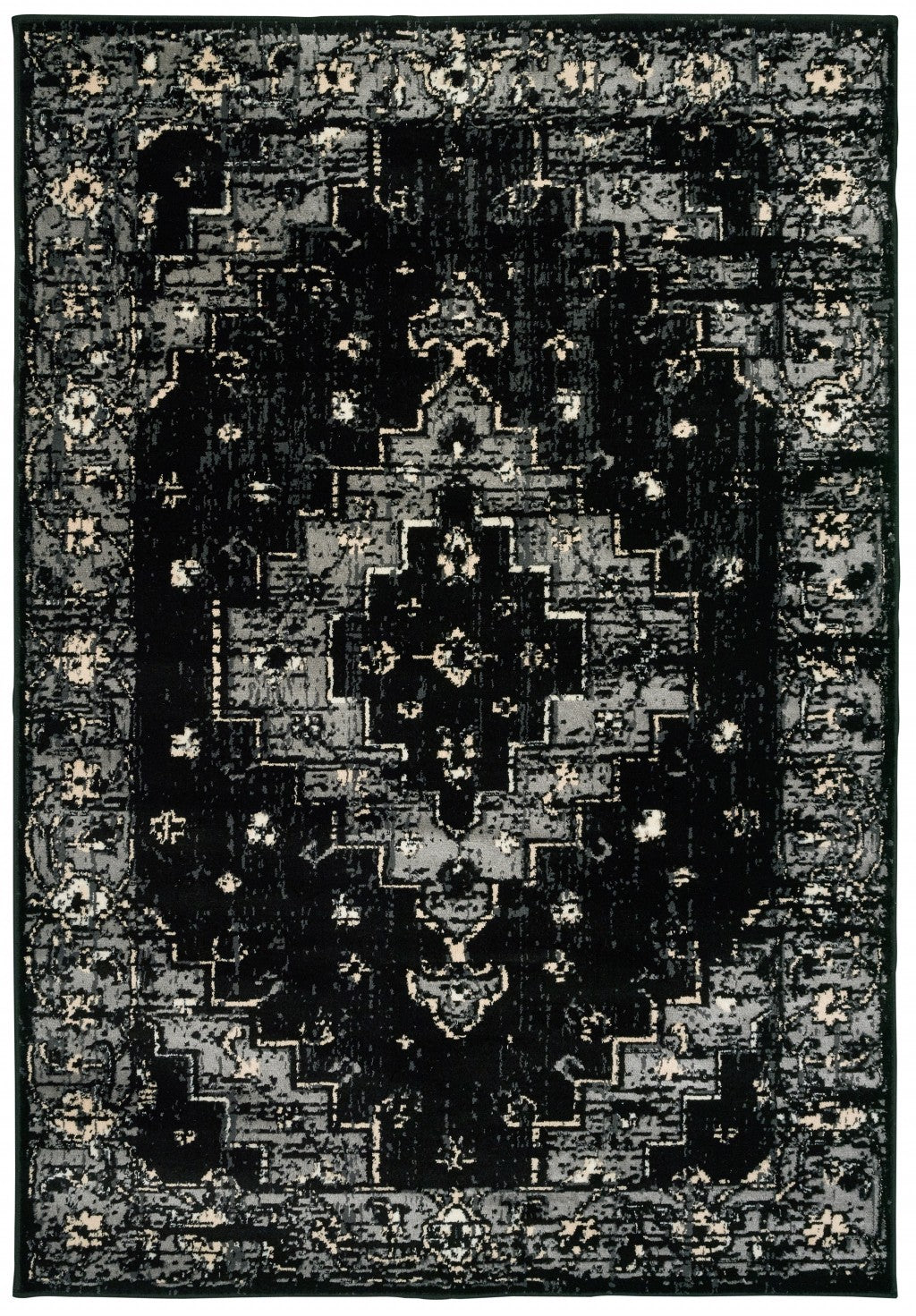 HomeRoots 8' x 10' Black Medallion Oriental Area Rug