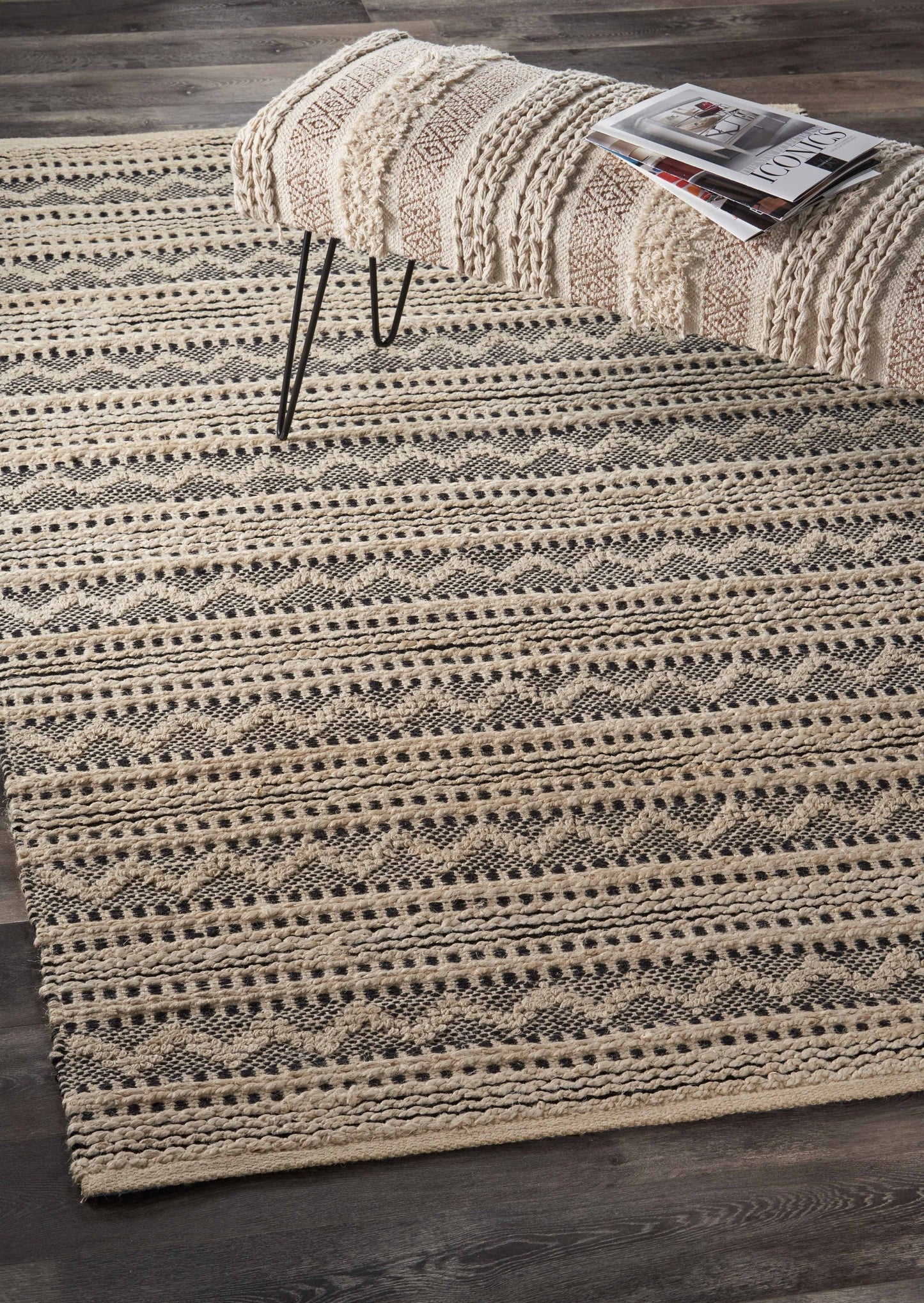 HomeRoots 8' x 10' Black and Blush Chevron Stripe Area Rug