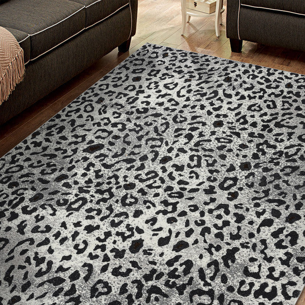 HomeRoots 8' x 10' Black and Gray Animal Print Area Rug