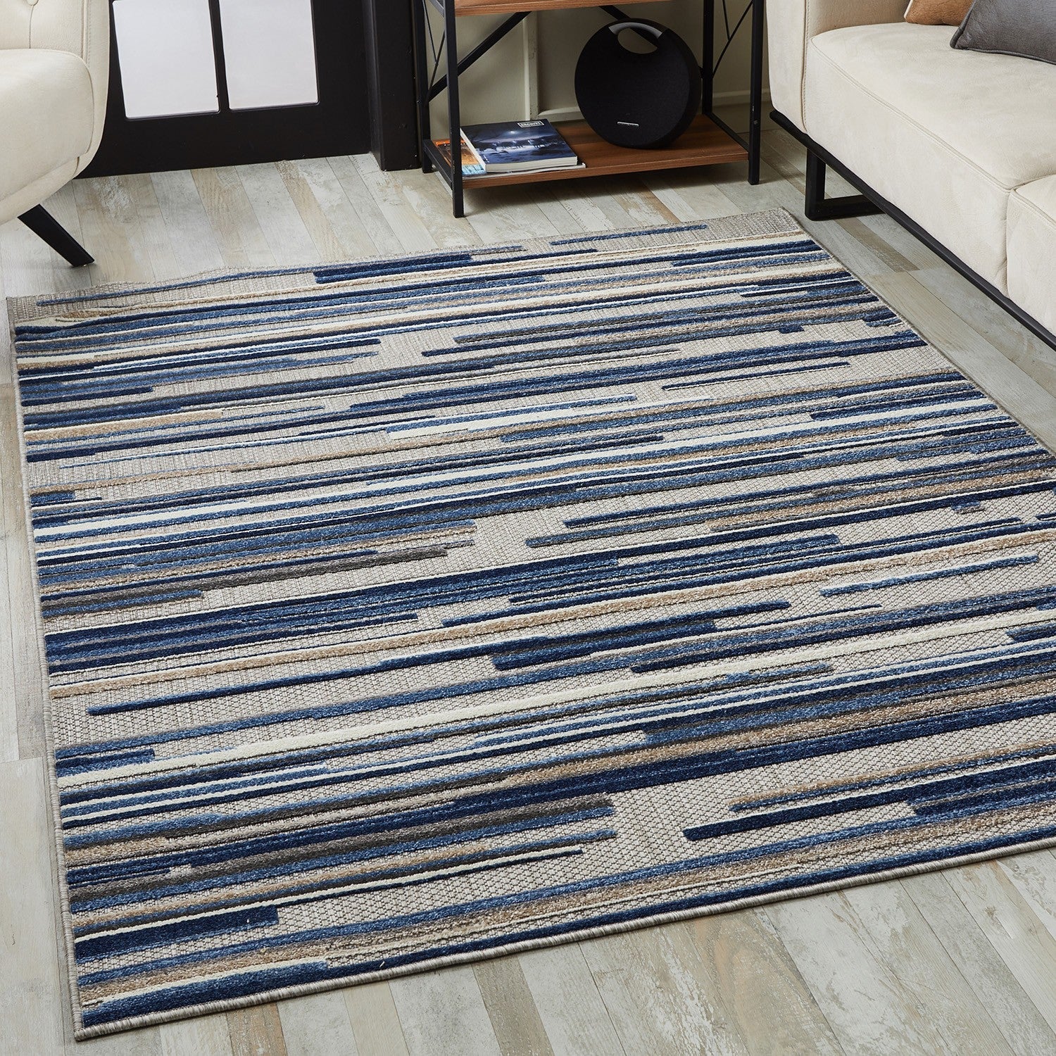 HomeRoots 8' x 10' Blue Abstract Striped Indoor Outdoor Area Rug