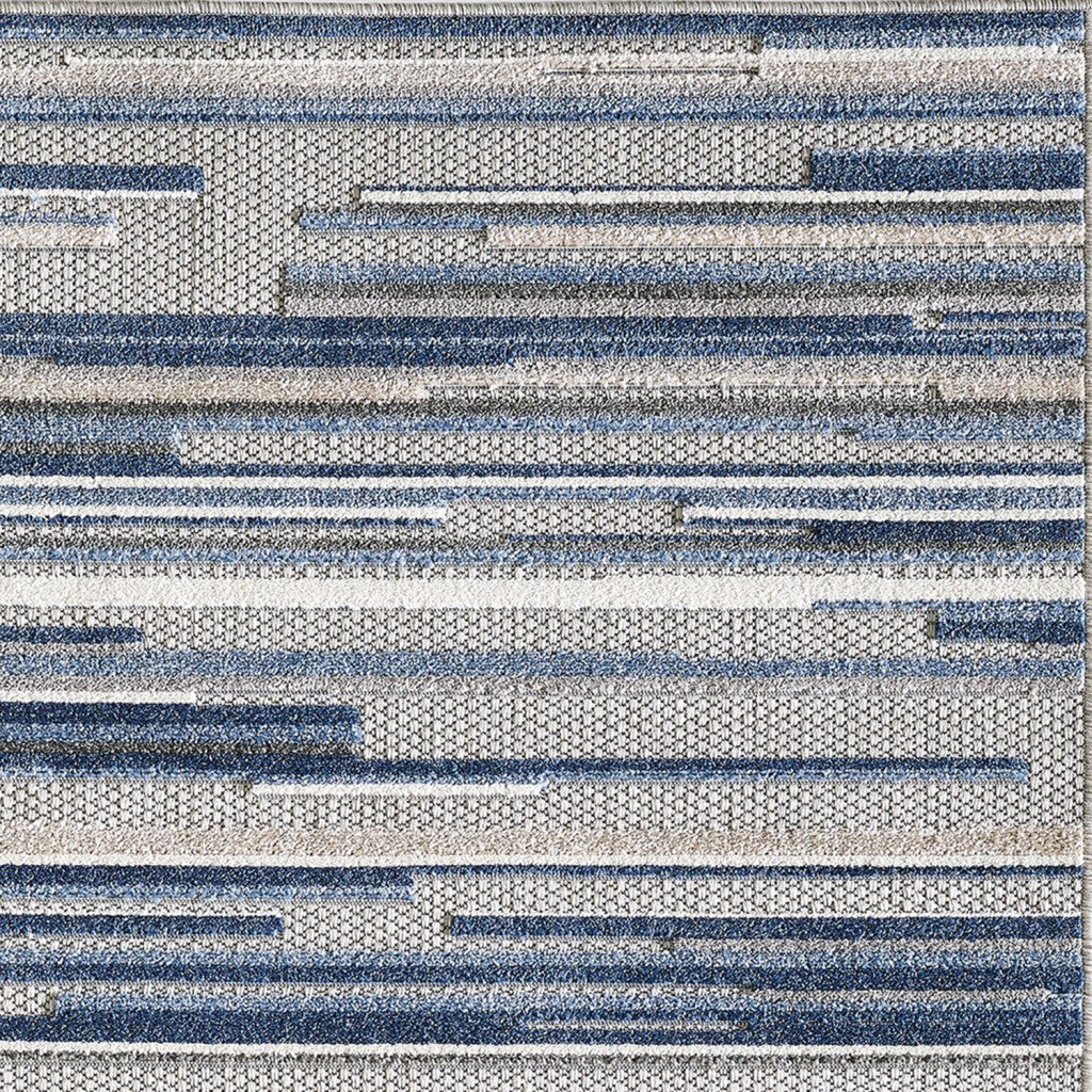 HomeRoots 8' x 10' Blue Abstract Striped Indoor Outdoor Area Rug