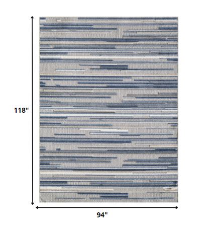 HomeRoots 8' x 10' Blue Abstract Striped Indoor Outdoor Area Rug