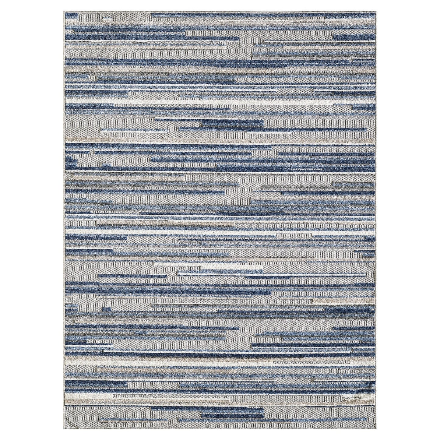 HomeRoots 8' x 10' Blue Abstract Striped Indoor Outdoor Area Rug