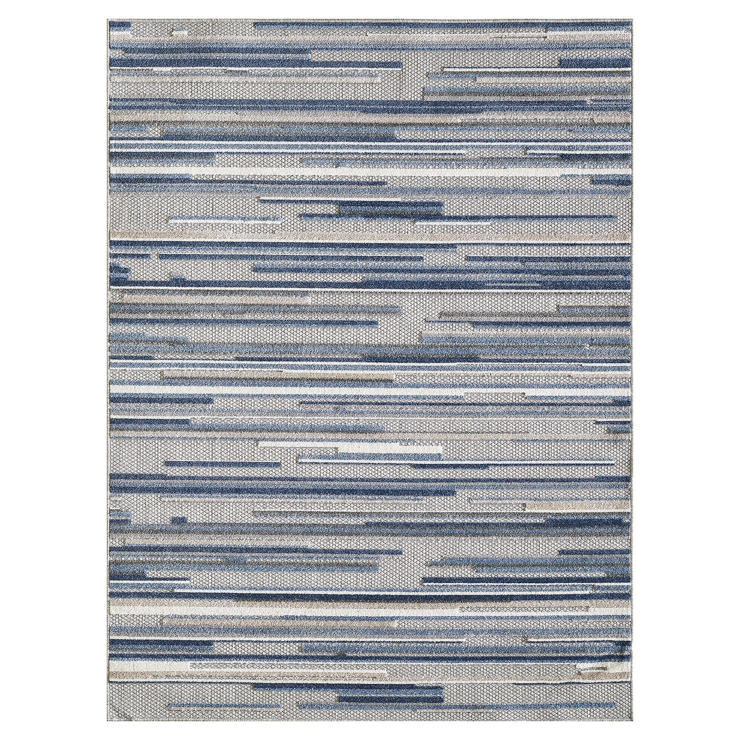 HomeRoots 8' x 10' Blue Abstract Striped Indoor Outdoor Area Rug