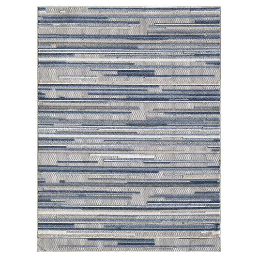 HomeRoots 8' x 10' Blue Abstract Striped Indoor Outdoor Area Rug