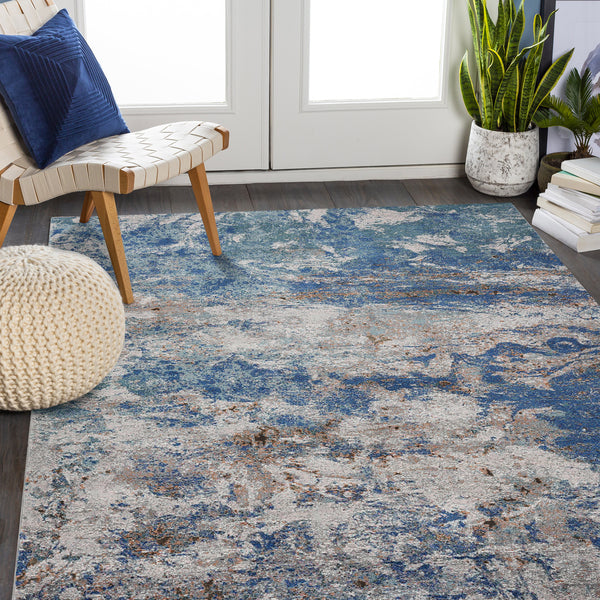 HomeRoots 8' x 10' Blue and Gray Abstract Earth Area Rug