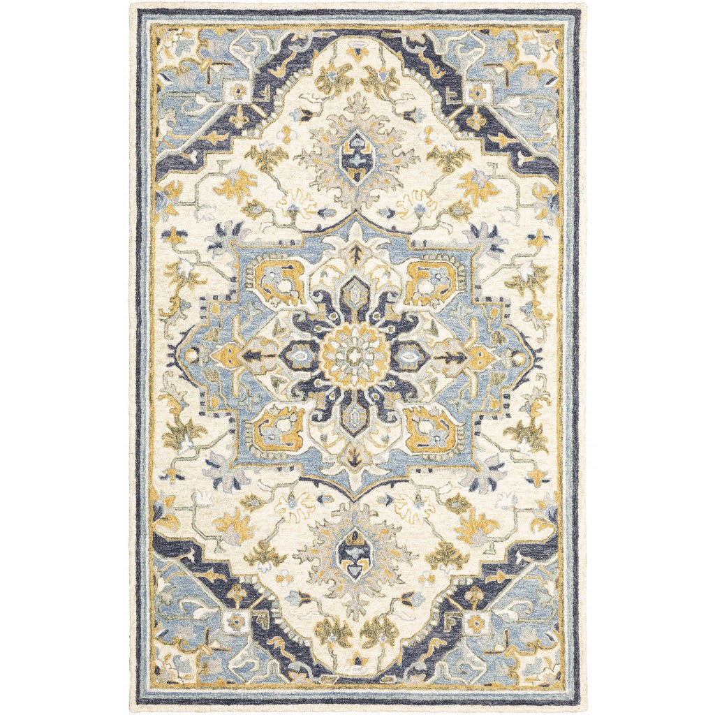 HomeRoots 8' x 10' Blue and Ivory Bohemian Rug