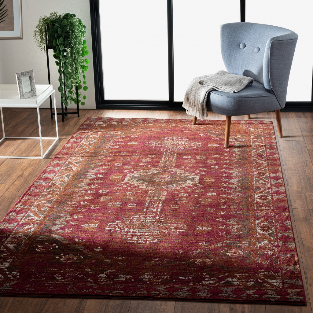HomeRoots 8' x 10' Deep Red Traditional Area Rug