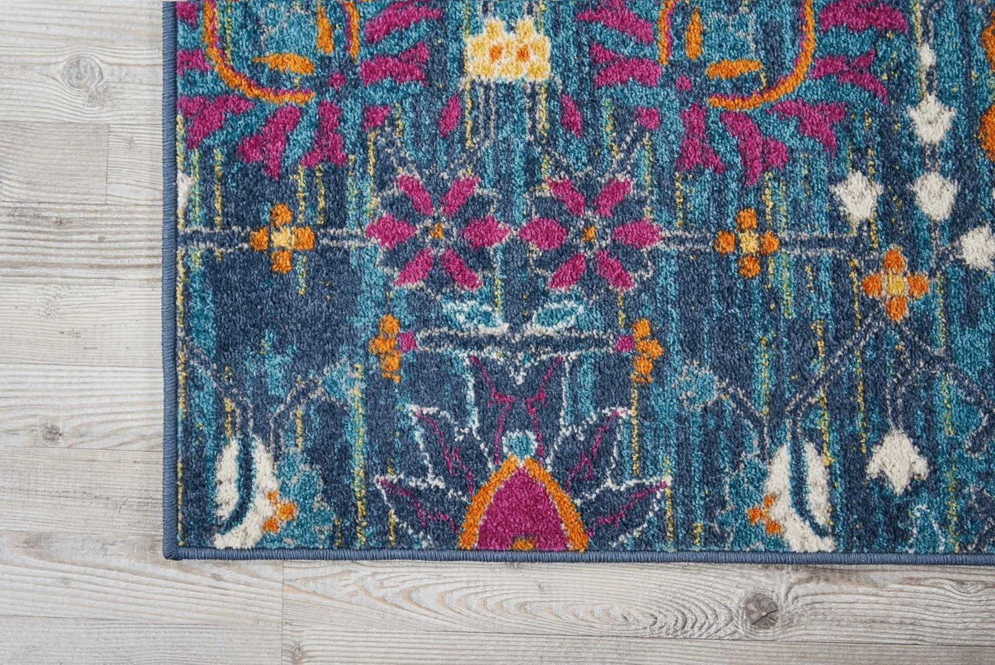 HomeRoots 8’ x 10’ Denim Blue Florals Distressed Area Rug