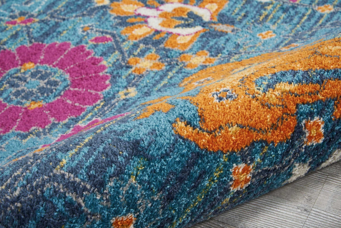 HomeRoots 8’ x 10’ Denim Blue Florals Distressed Area Rug