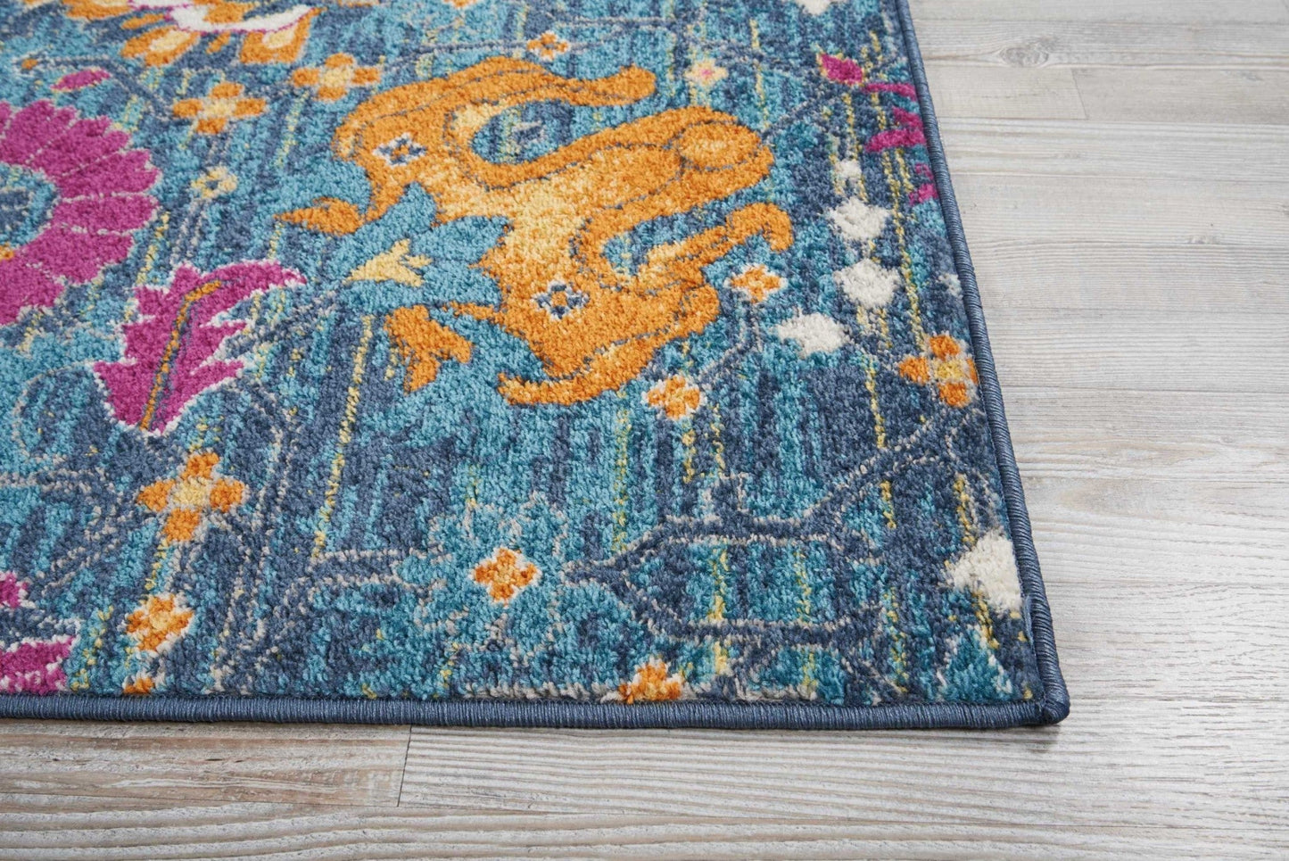 HomeRoots 8’ x 10’ Denim Blue Florals Distressed Area Rug
