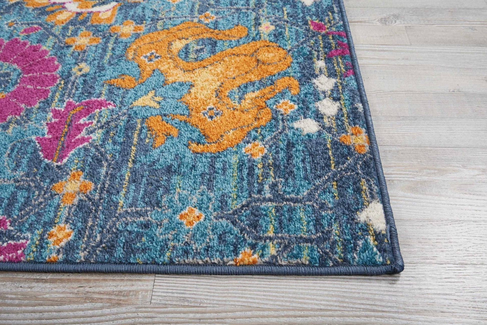 HomeRoots 8’ x 10’ Denim Blue Florals Distressed Area Rug