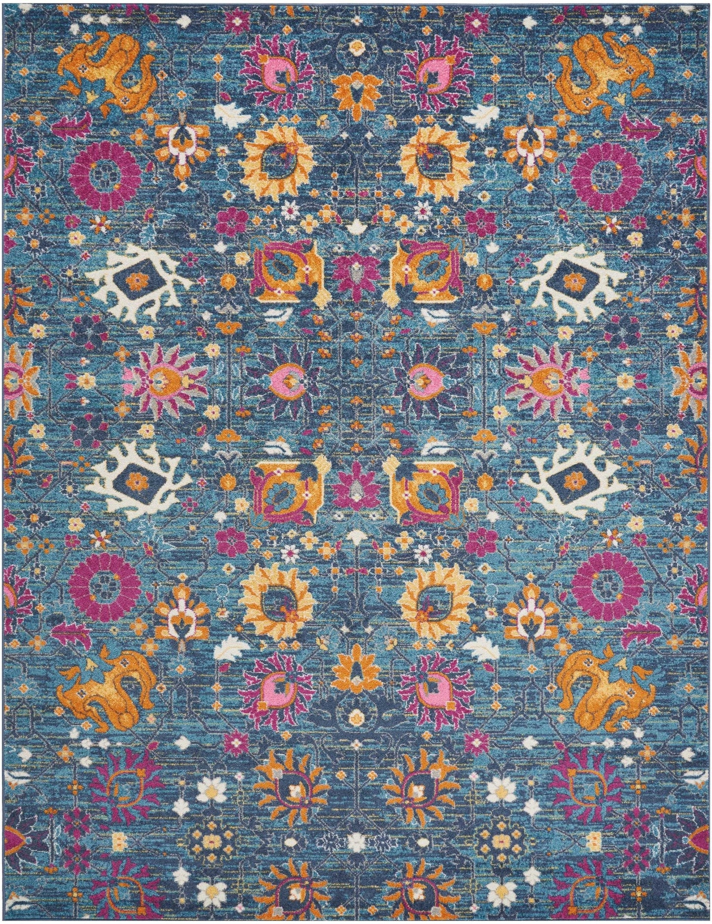 HomeRoots 8’ x 10’ Denim Blue Florals Distressed Area Rug