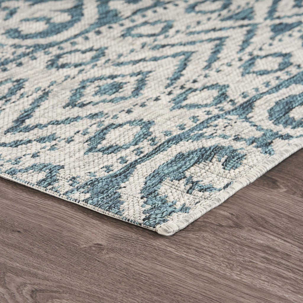 HomeRoots 8’ x 10’ Geometric Indoor Outdoor Area Rug in Blue Finiah