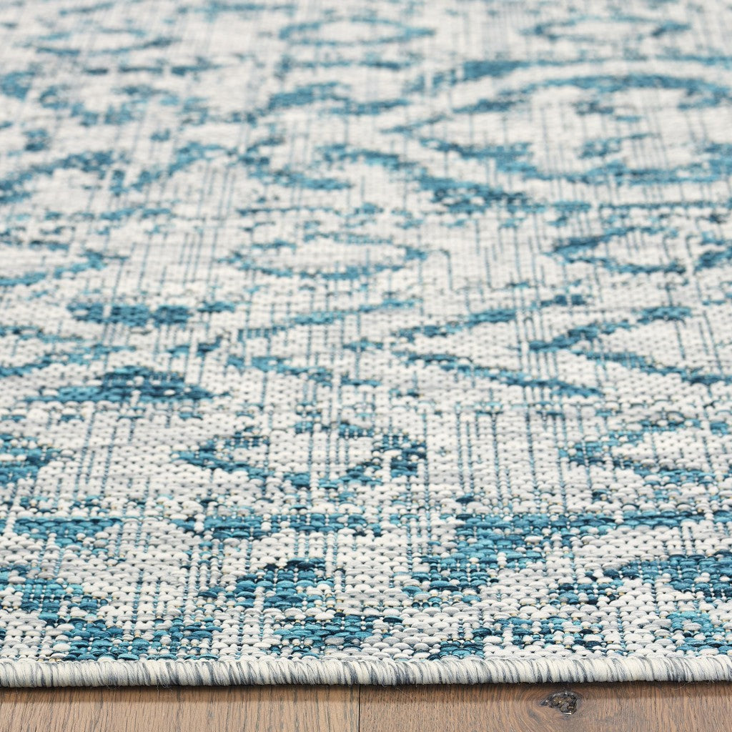 HomeRoots 8’ x 10’ Geometric Indoor Outdoor Area Rug in Blue Finiah