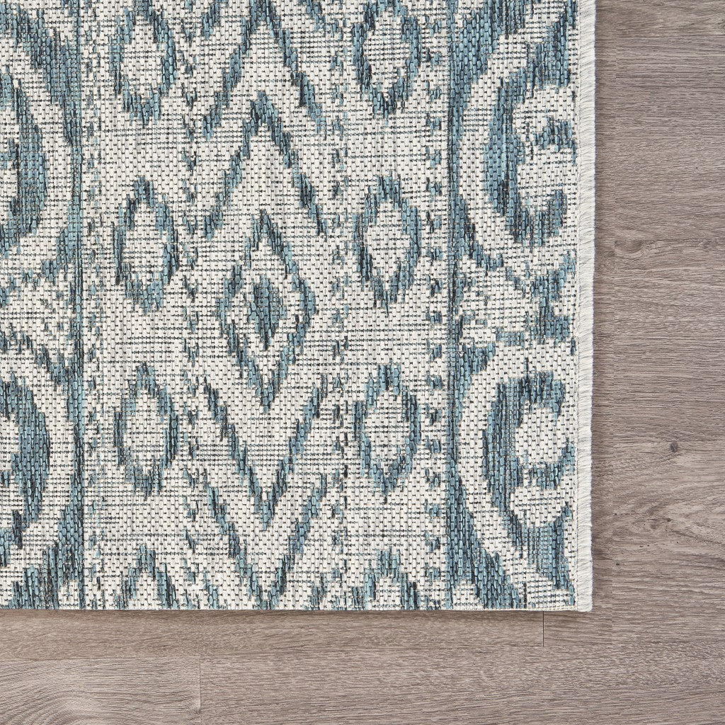 HomeRoots 8’ x 10’ Geometric Indoor Outdoor Area Rug in Blue Finiah