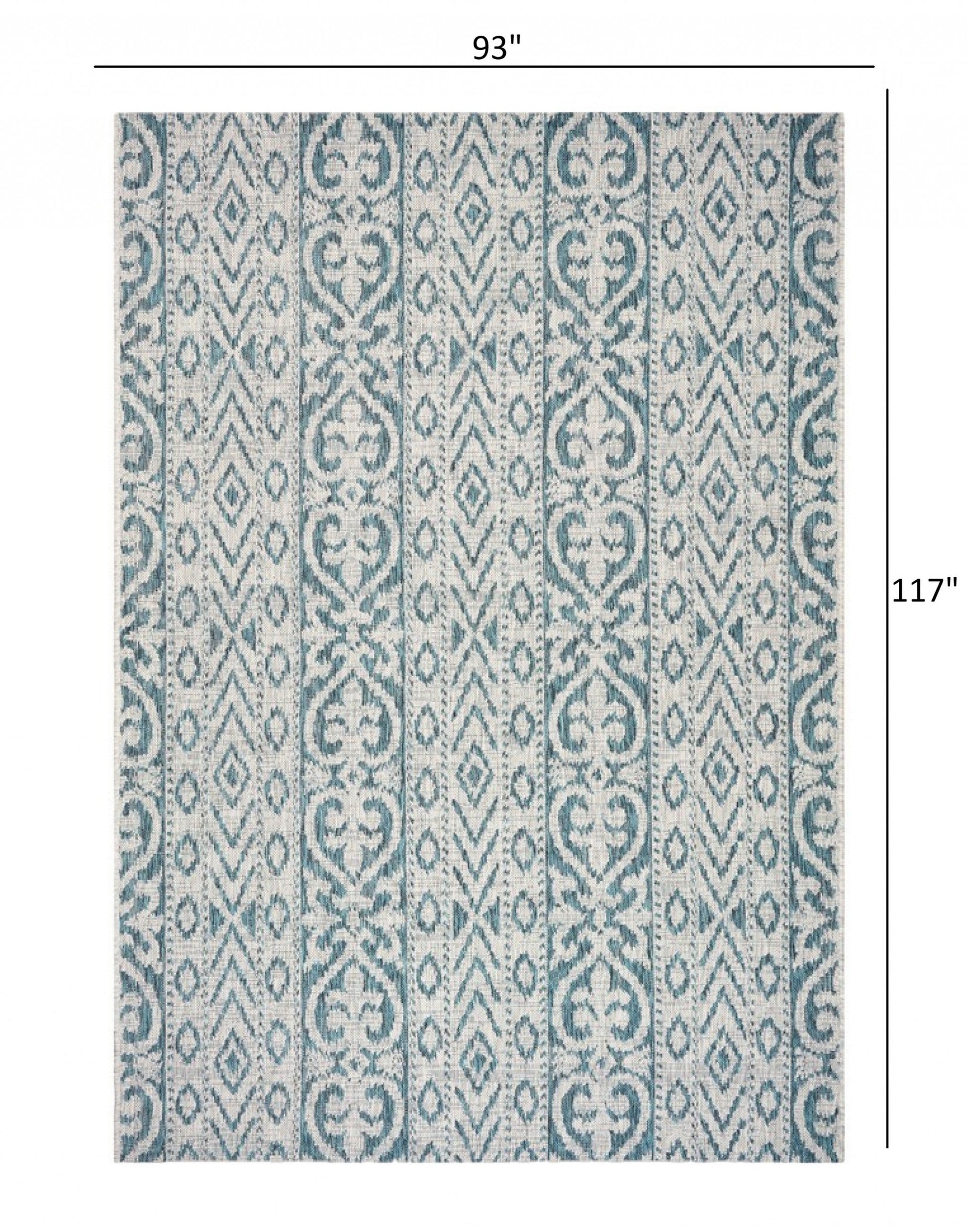 HomeRoots 8’ x 10’ Geometric Indoor Outdoor Area Rug in Blue Finiah