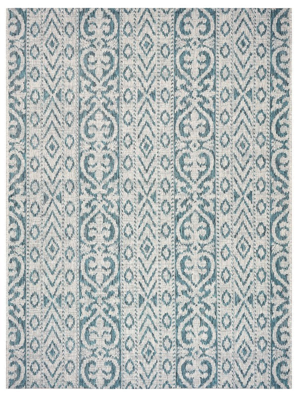 HomeRoots 8’ x 10’ Geometric Indoor Outdoor Area Rug in Blue Finiah