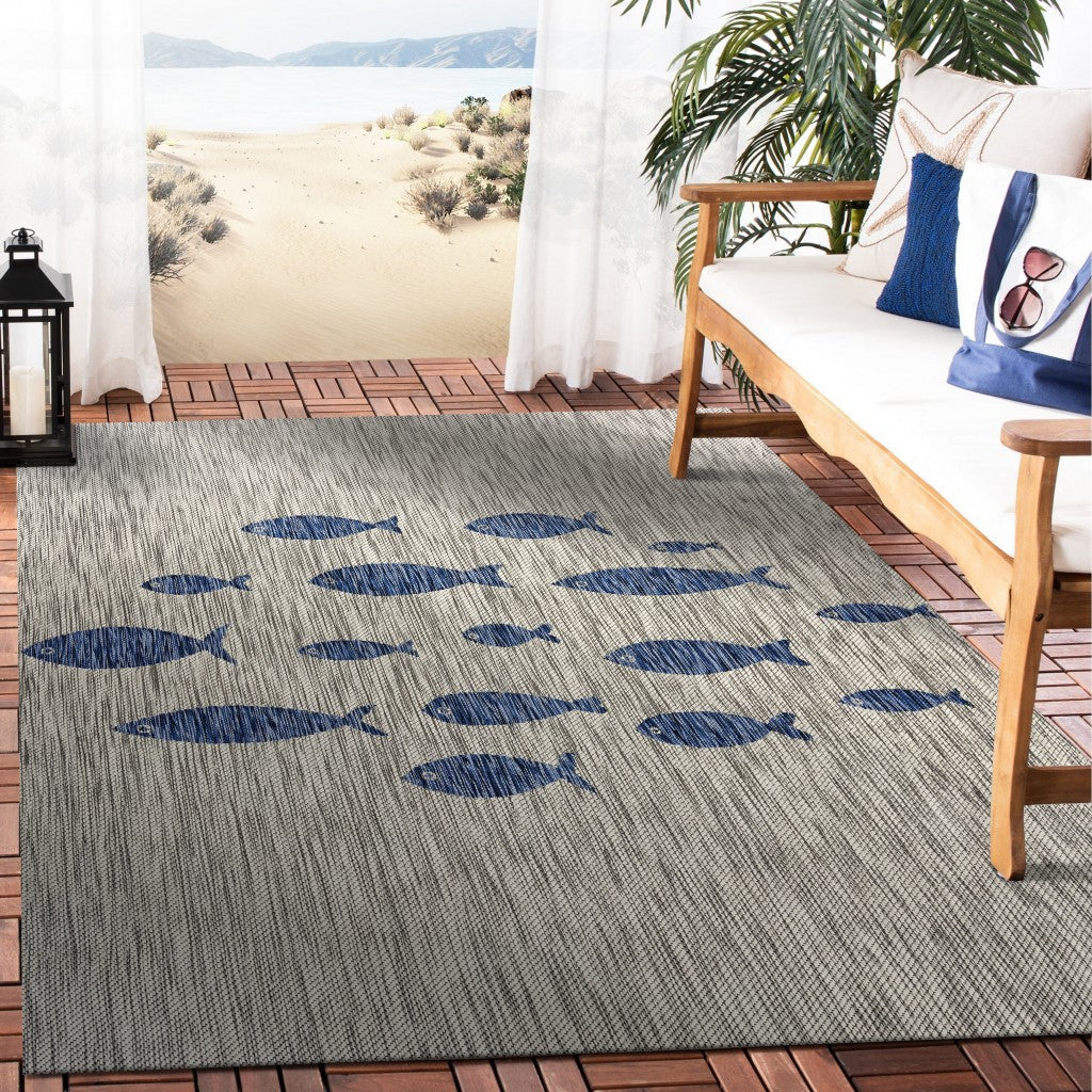 HomeRoots 8’ x 10’ Gray Coastal Indoor Outdoor Area Rug