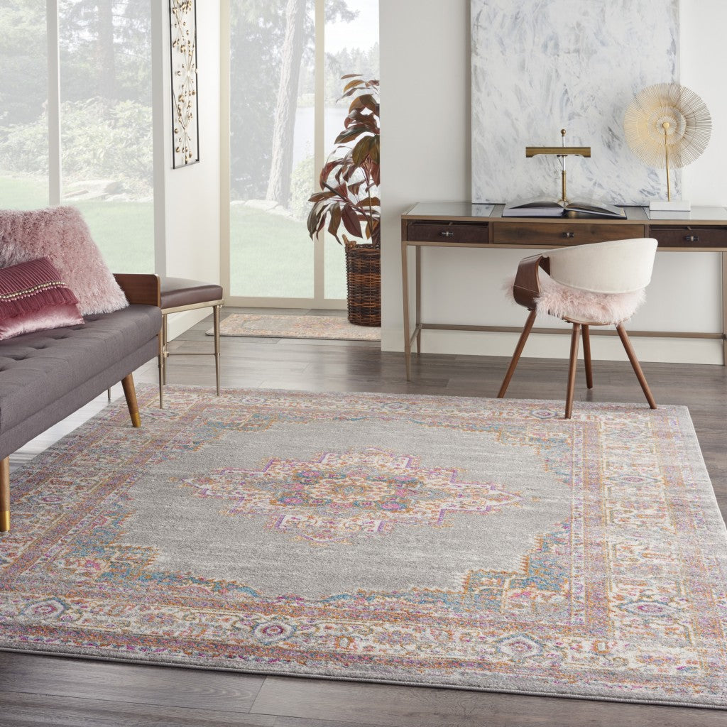 HomeRoots 8’ x 10’ Gray and Gold Medallion Area Rug