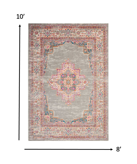 HomeRoots 8’ x 10’ Gray and Gold Medallion Area Rug