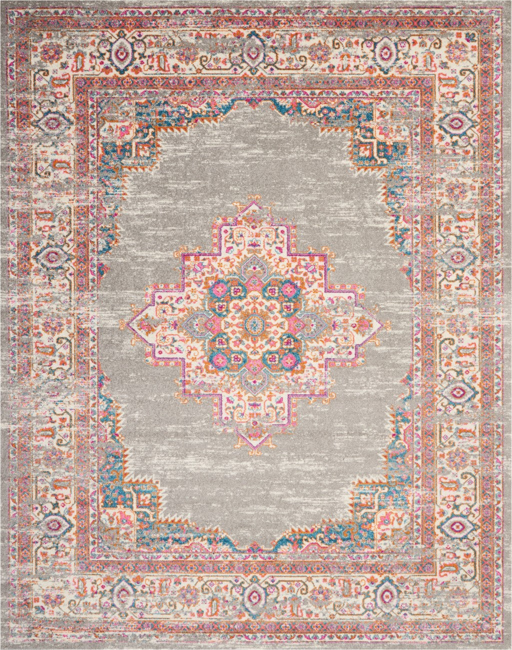 HomeRoots 8’ x 10’ Gray and Gold Medallion Area Rug