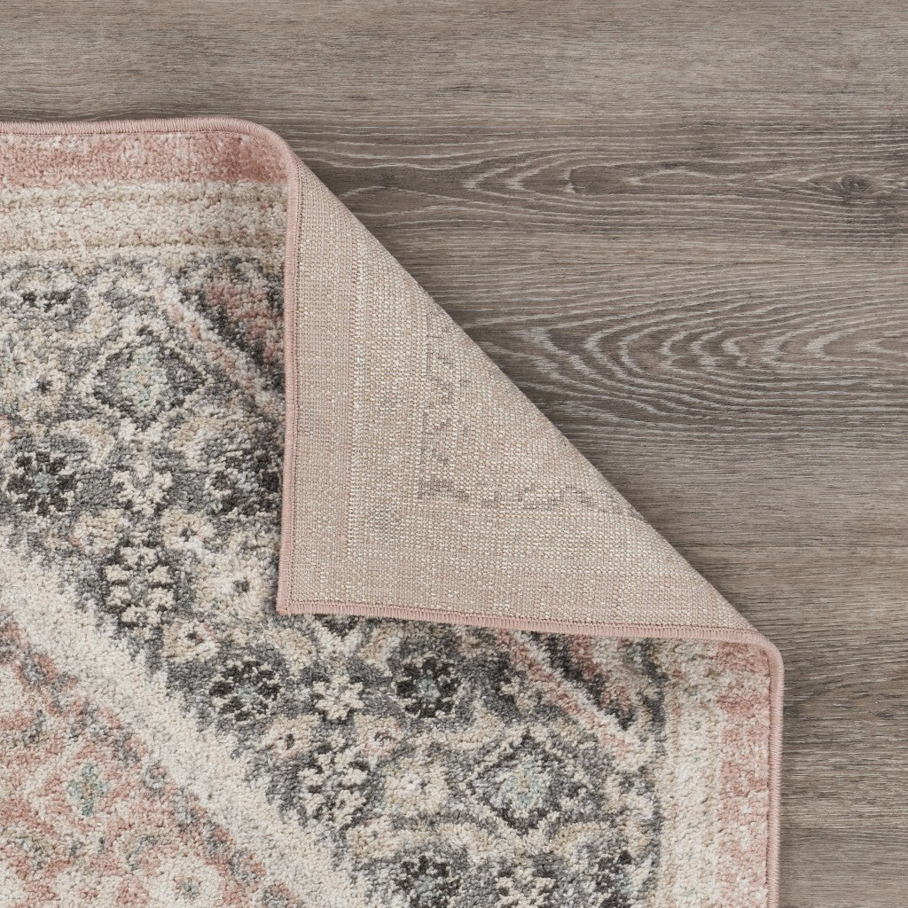 HomeRoots 8' x 10' Gray and Soft Pink Traditional Area Rug