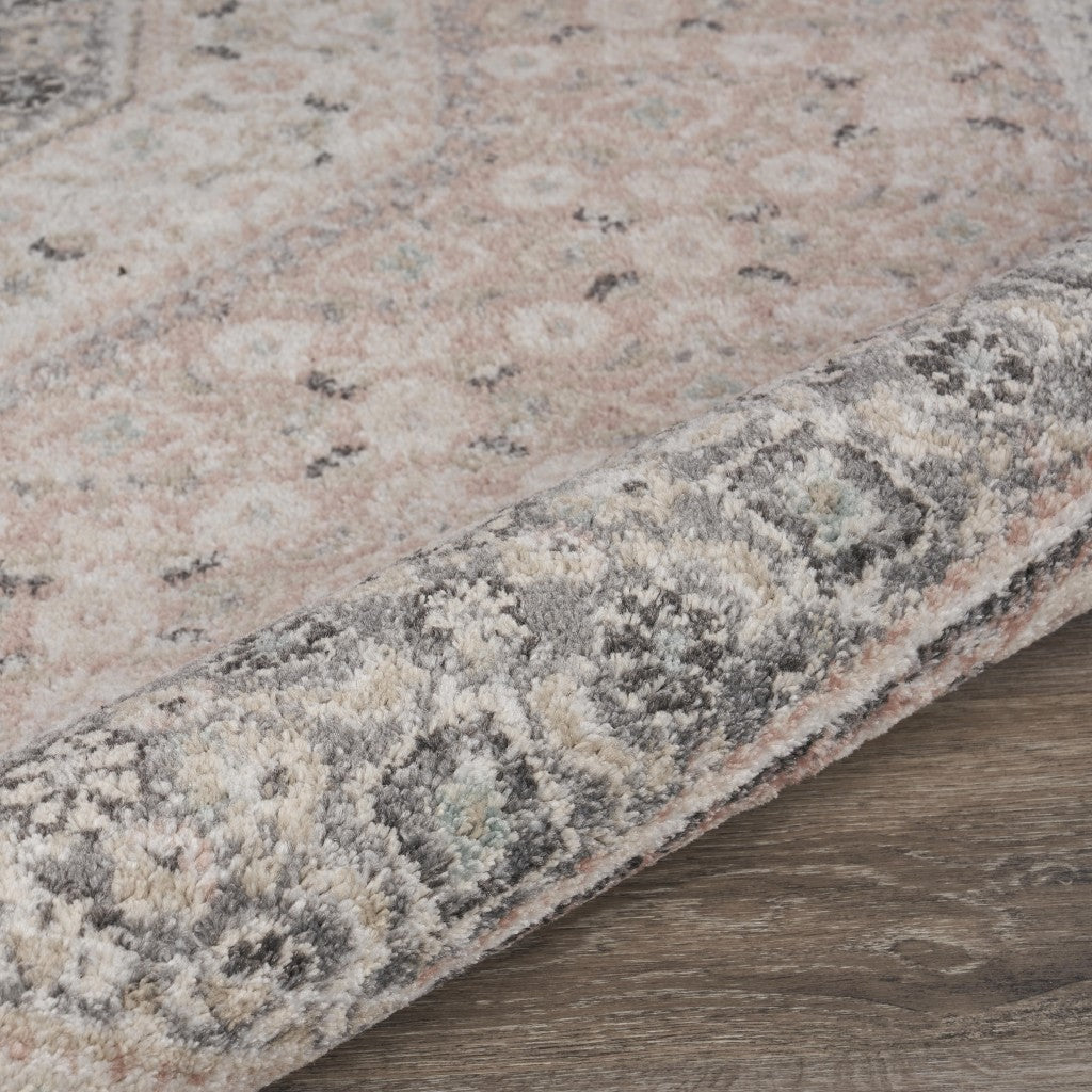 HomeRoots 8' x 10' Gray and Soft Pink Traditional Area Rug