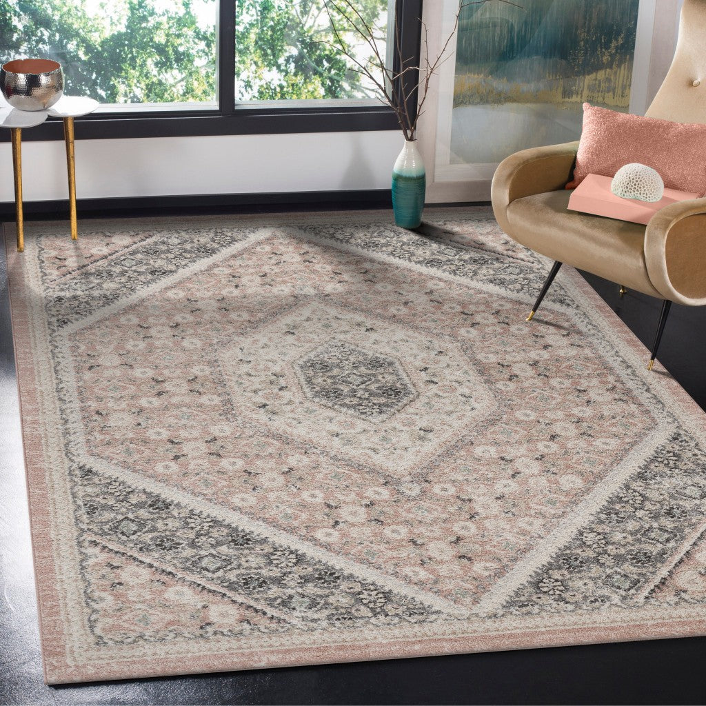 HomeRoots 8' x 10' Gray and Soft Pink Traditional Area Rug