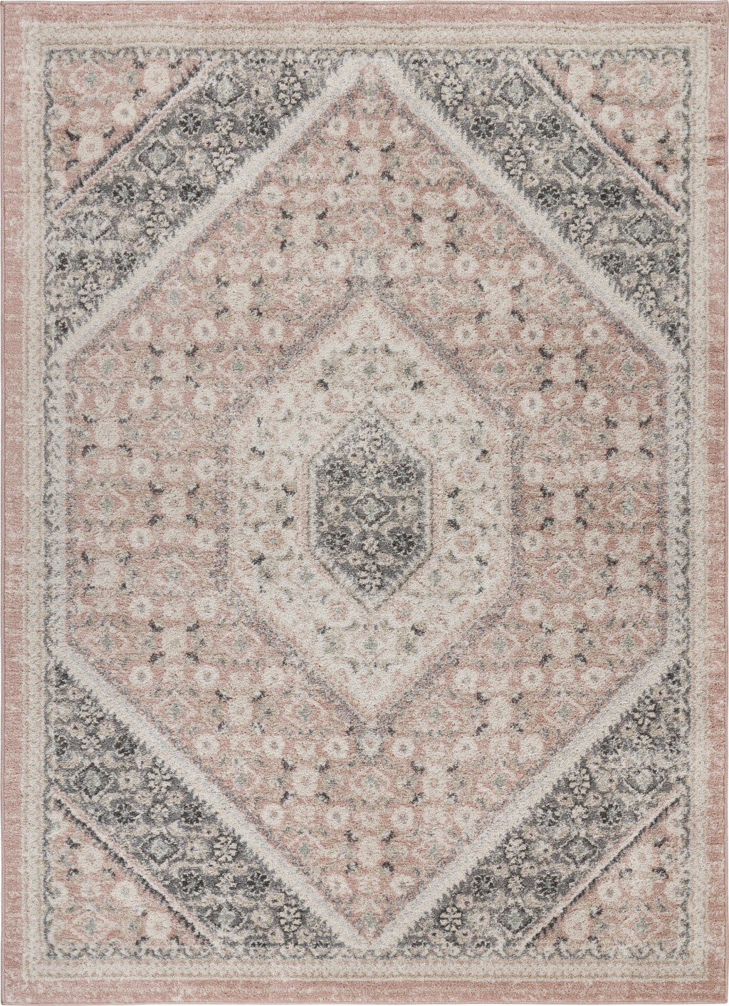HomeRoots 8' x 10' Gray and Soft Pink Traditional Area Rug