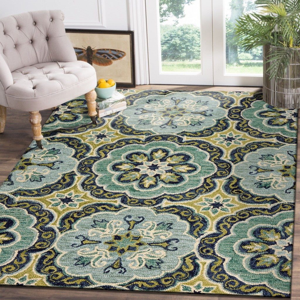 HomeRoots 8' x 10' Green Floral Artwork Area Rug