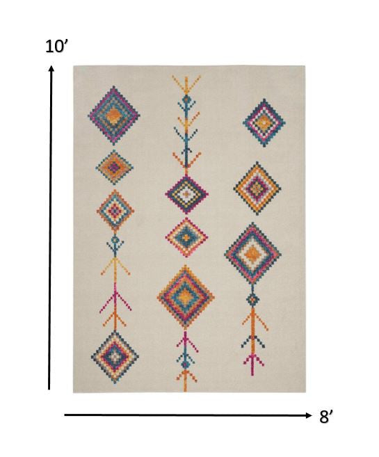 HomeRoots 8' x 10' Ivory Boho Jewels Geometric Area Rug