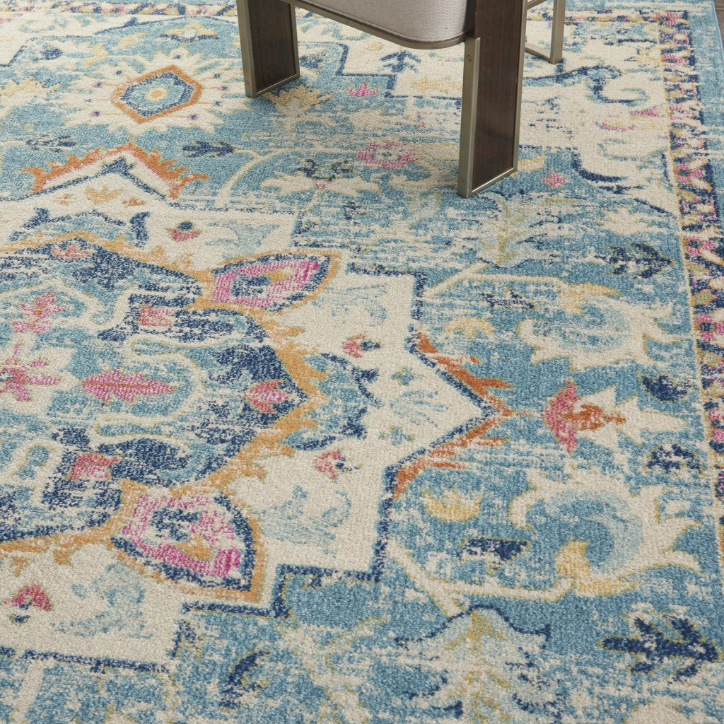 HomeRoots 8’ x 10’ Light Blue and Ivory Distressed Area Rug