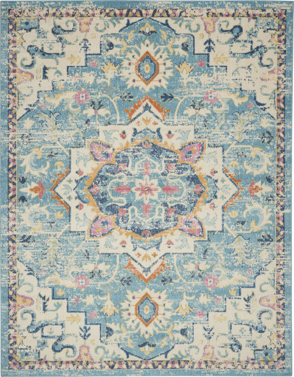 HomeRoots 8’ x 10’ Light Blue and Ivory Distressed Area Rug