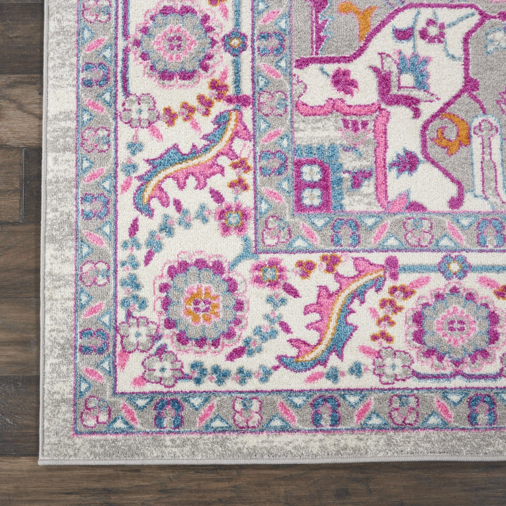 HomeRoots 8' x 10' Light Gray and Pink Medallion Area Rug