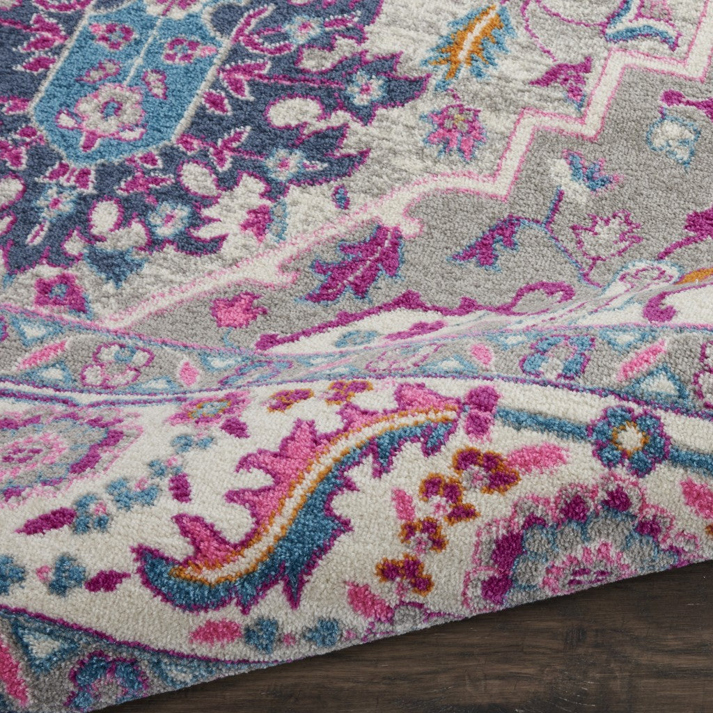 HomeRoots 8' x 10' Light Gray and Pink Medallion Area Rug