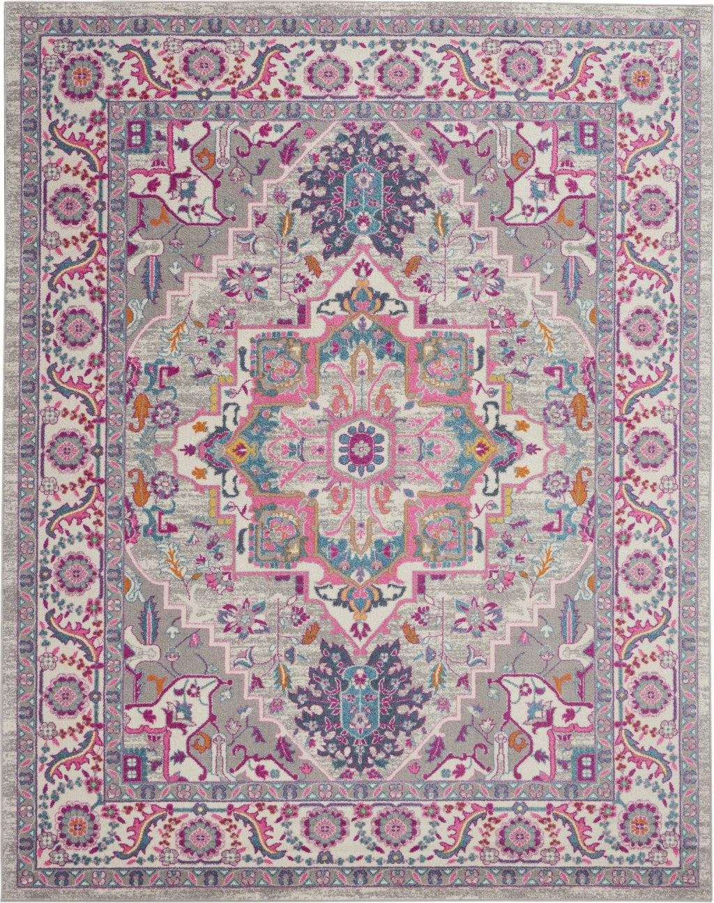 HomeRoots 8' x 10' Light Gray and Pink Medallion Area Rug