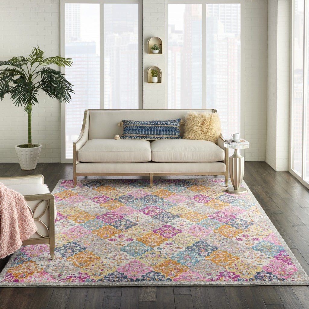 HomeRoots 8' x 10' Muted Brights Floral Diamond Area Rug