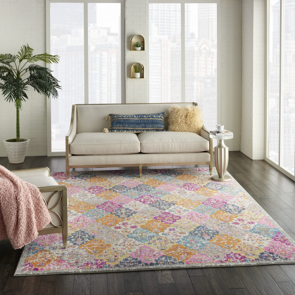 HomeRoots 8' x 10' Muted Brights Floral Diamond Area Rug