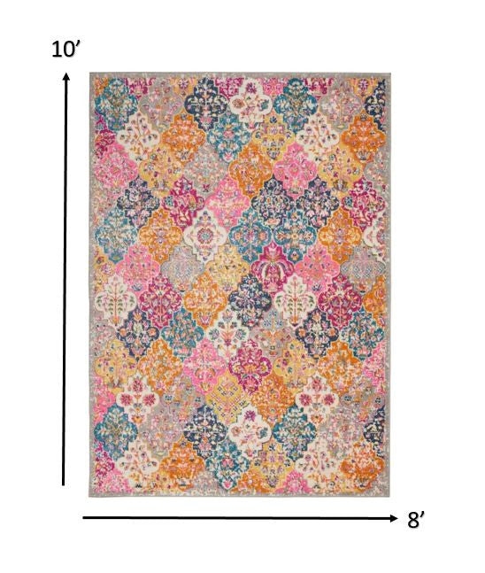 HomeRoots 8' x 10' Muted Brights Floral Diamond Area Rug