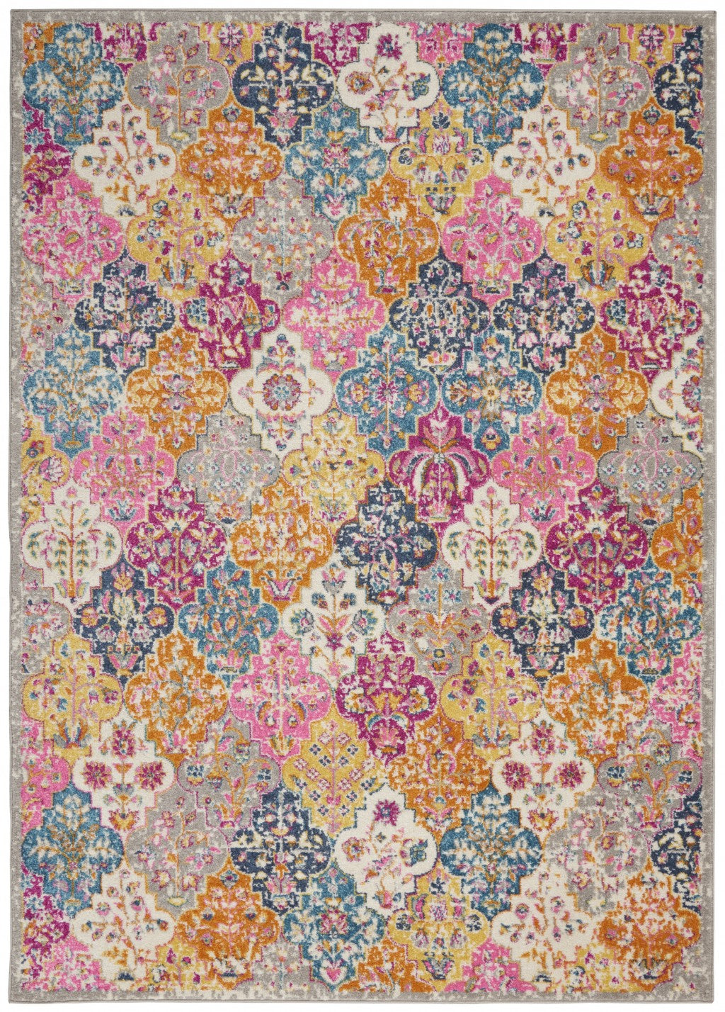 HomeRoots 8' x 10' Muted Brights Floral Diamond Area Rug