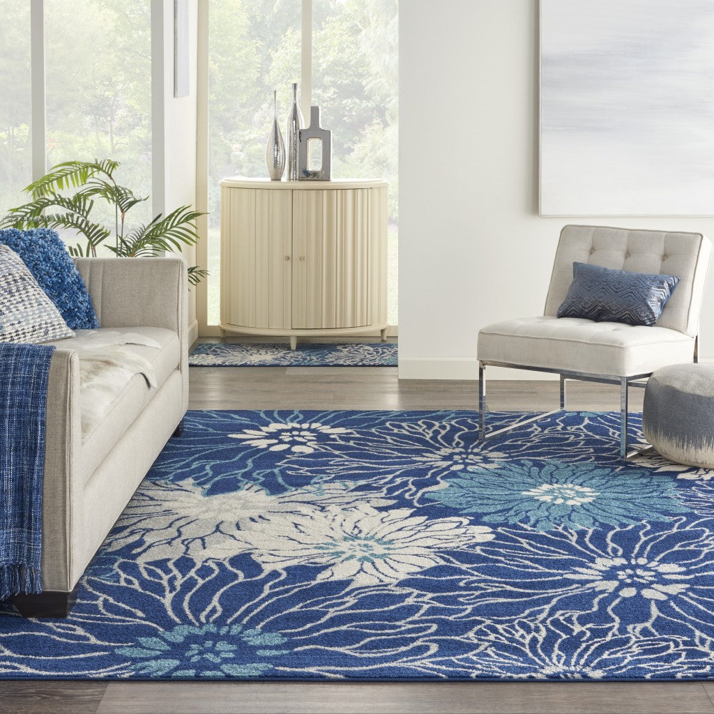 HomeRoots 8' x 10' Navy and Ivory Floral Area Rug