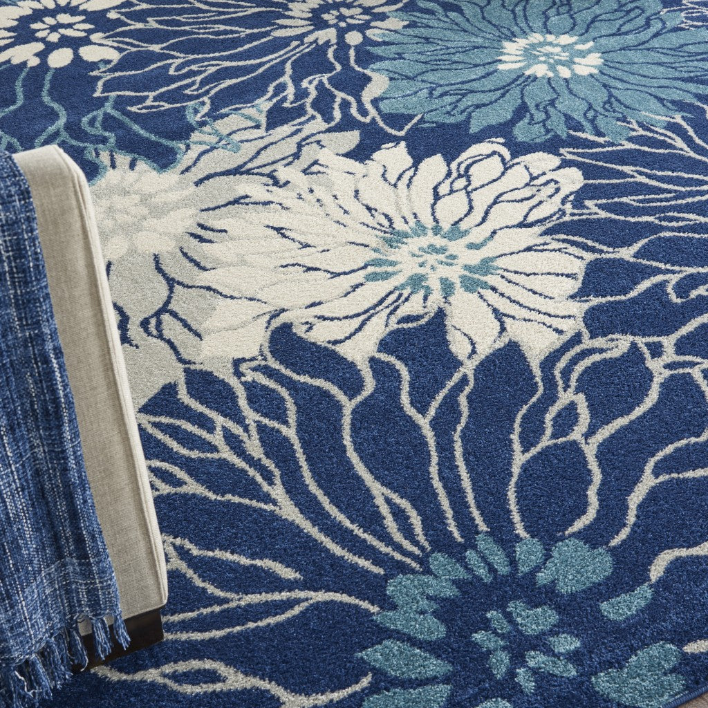HomeRoots 8' x 10' Navy and Ivory Floral Area Rug