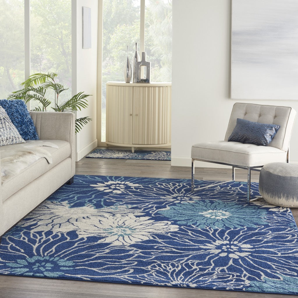 HomeRoots 8' x 10' Navy and Ivory Floral Area Rug