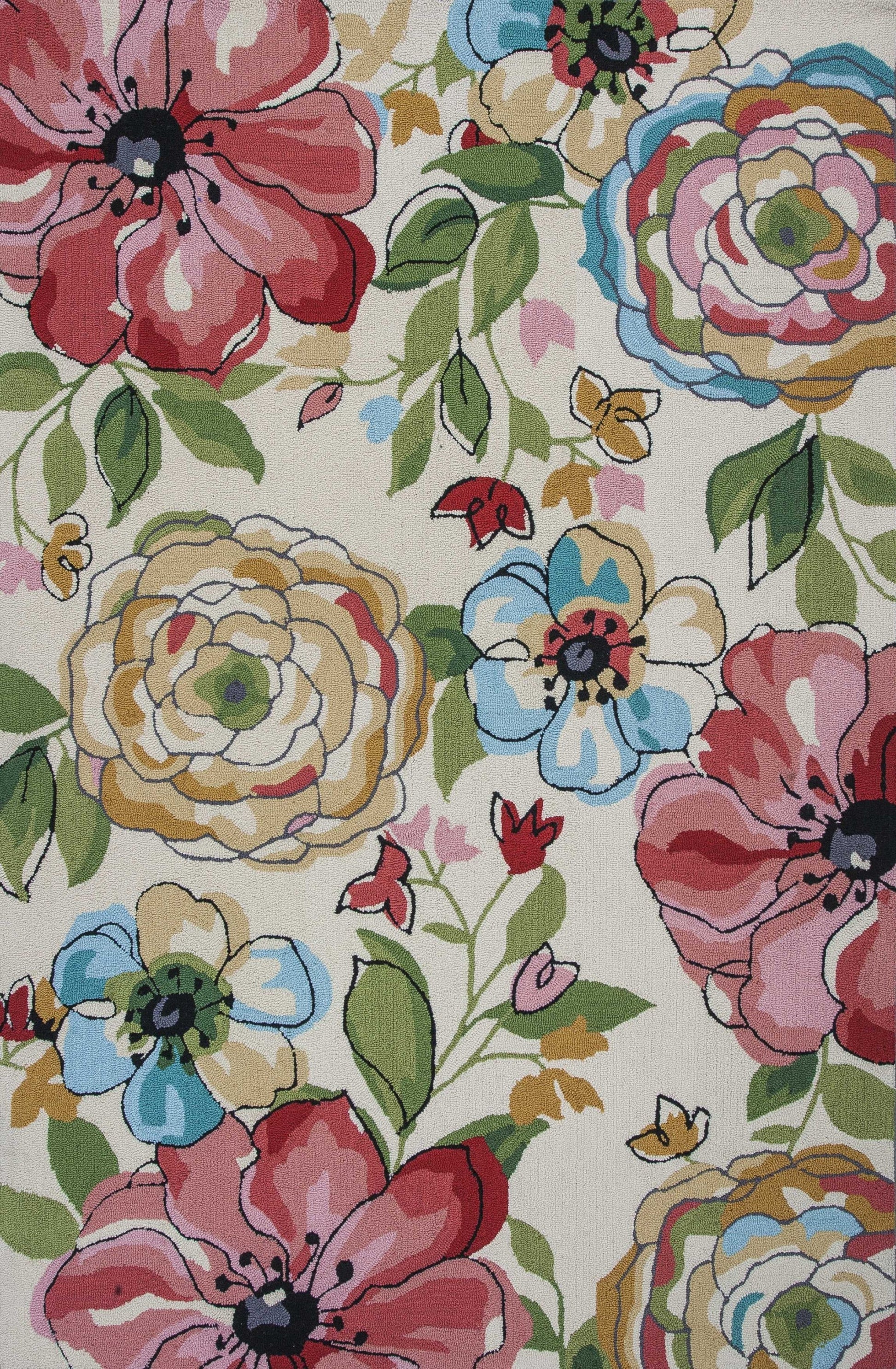 HomeRoots 8' x 10' Sand Beige Hand Hooked Oversized Floral Indoor Area Rug